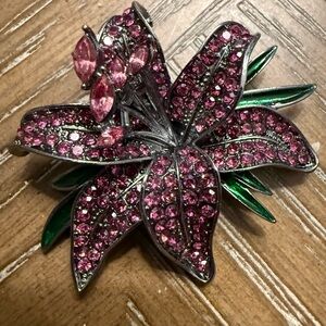 Pink and Green Crystal Flower Brooch